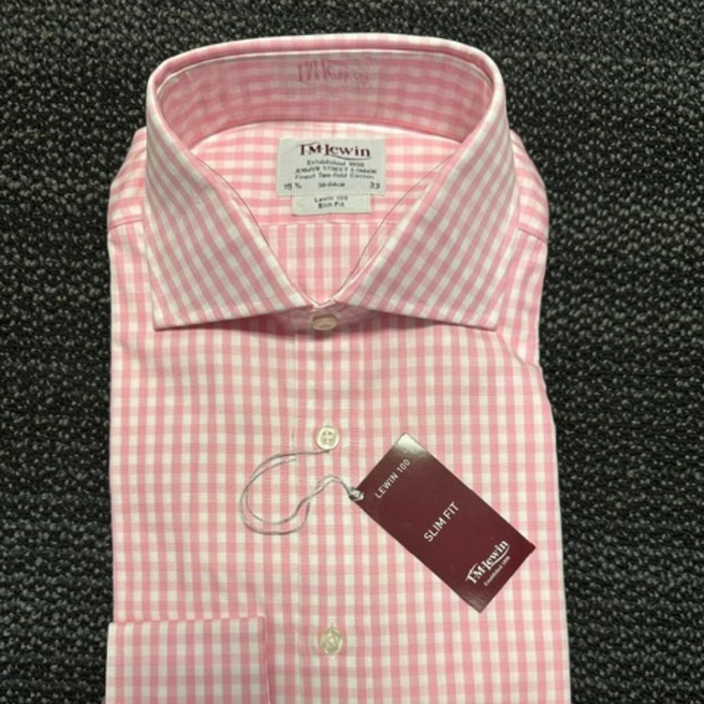 TM Lewin Pink Gingham Dress Shirt NWT